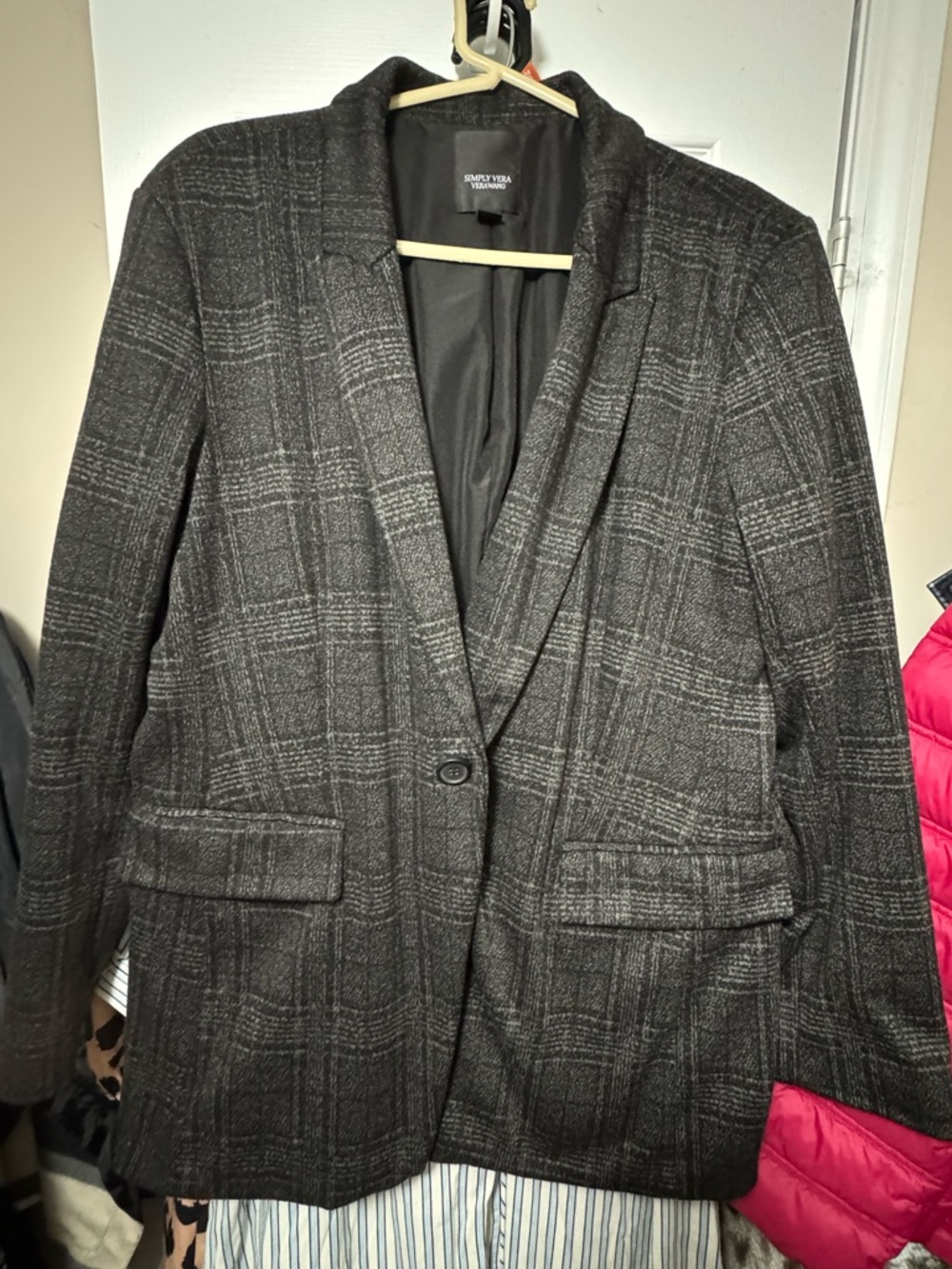 Simply Vera Vera Wang black, gray Plaid Single-Button Blazer